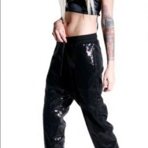NWT: Black Sequin Drop Crotch joggers size M
